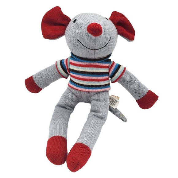 Dan Dee Save Our Earth‎ Now Knit Plush Mouse Gray Red Striped Shirt 17” Long Toy - Picture 2 of 8